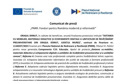 Comunicat de presa PNRR Finantari pentru o Romanie moderna si reformatoare