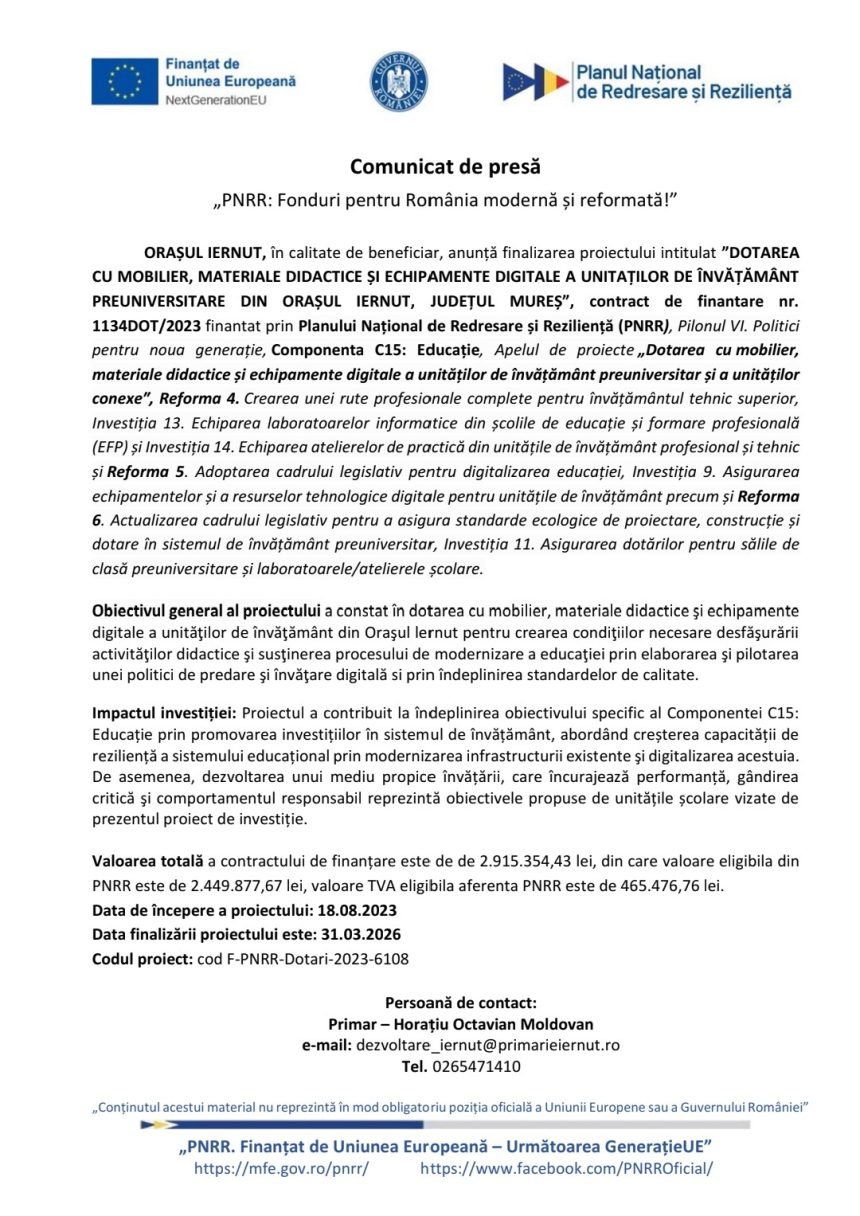 Comunicat de presa PNRR Finantari pentru o Romanie moderna si reformatoare