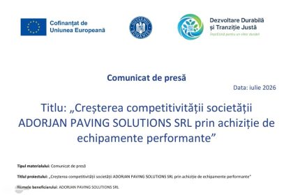 Imbunatatirea competitivitatii societatii ADORJAN PAVING SOLUTIONS SRL prin achizitia de echipamente moderne