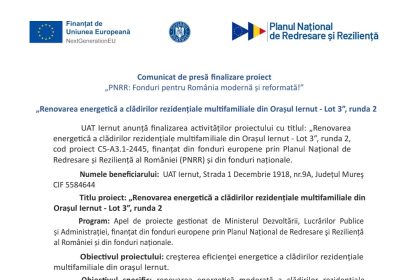 Modernizarea energetica a cladirilor rezidentiale multifamiliale din Orasul Iernut