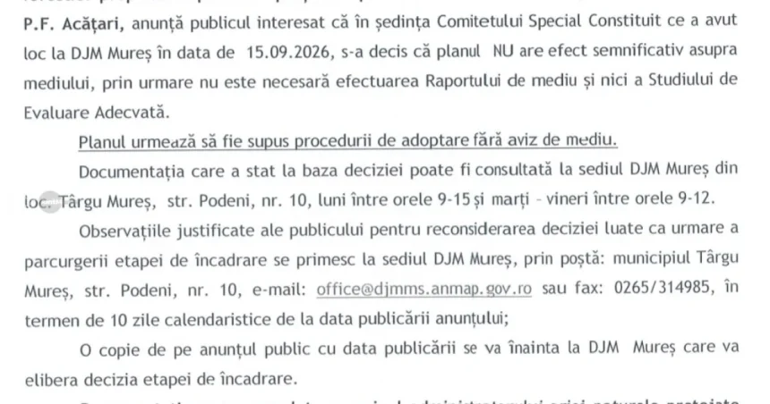 Anunț important privind protecția mediului înconjurător
