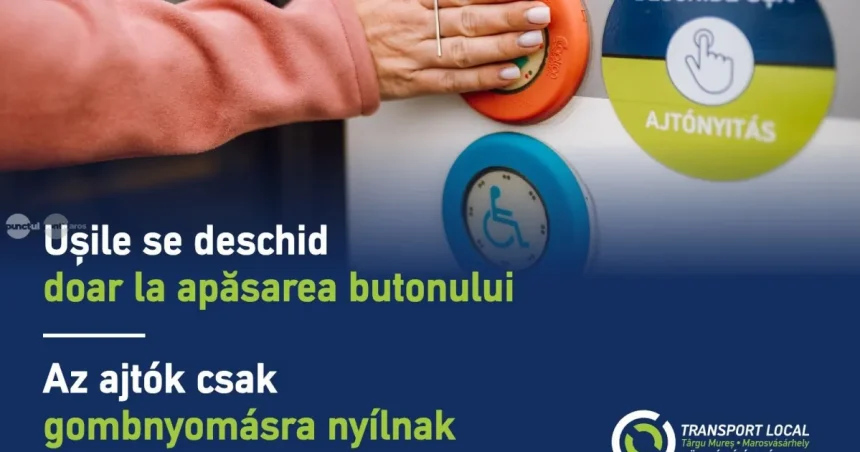 Autobuzele articulate din Târgu Mureș au uși care se deschid doar prin apăsarea butonului