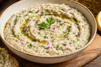 Salată de vinete cu maioneză de post pentru o textură fină și cremoasă