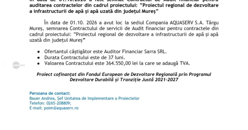 Comunicat privind semnarea contractului de audit