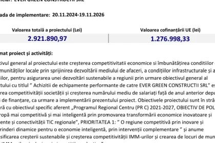 Finalizarea proiectului: EVER GREEN CONSTRUCTII achiziționează echipamente performante