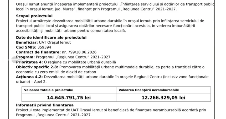Înființare serviciu transport public local în Iernut