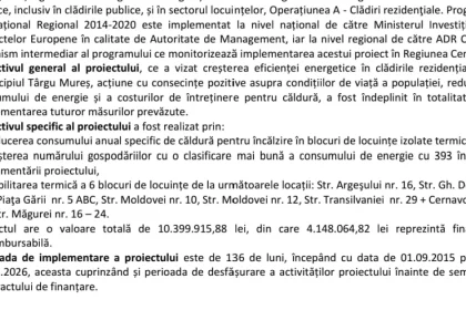 Târgu Mureș finalizează proiectul de eficiență energetică la clădirile rezidențiale