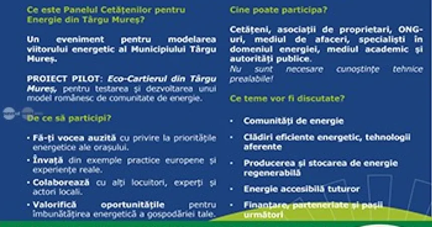 Târgu Mureș, selectat de Comisia Europeană pentru un panel al cetățenilor pe energie